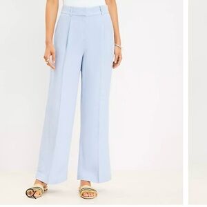 LOFT Curvy Peyton Trouser Pants in Chambray‎ Linen Blend Blue Size 4